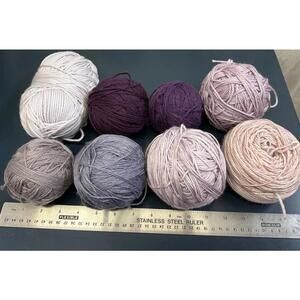 Lot 8 Balls Yarn Unbranded High Quality Shades Of Purple Gray Slate Blue Fibers